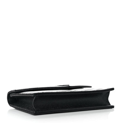 Saint Laurent Grain De Poudre Matelasse Chevron Monogram Monochrome Envelope Chain Wallet Black 3 of 9
