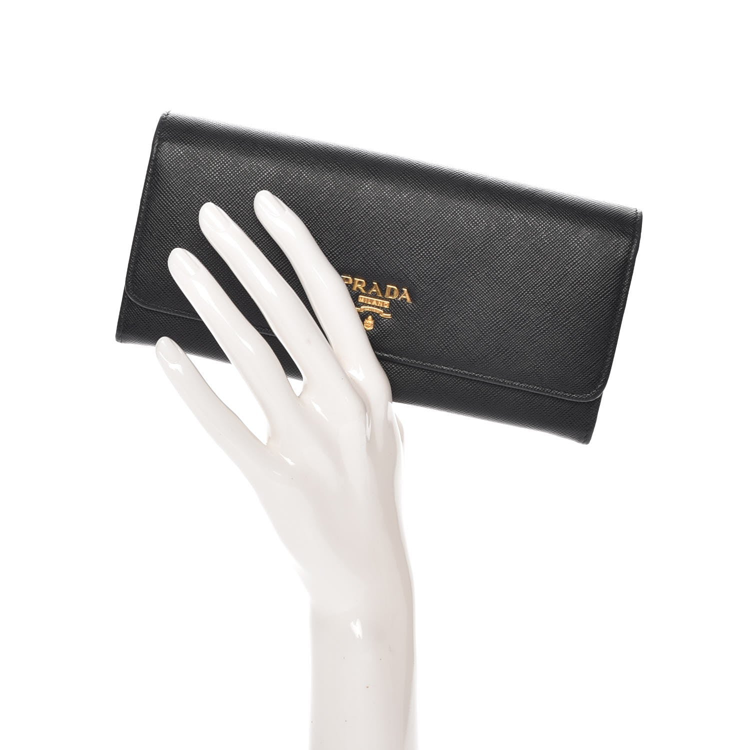 Prada Saffiano Continental Flap Wallet Black Ibisco 2 of 9