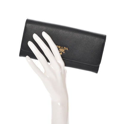 Prada Saffiano Continental Flap Wallet Black Ibisco 2 of 9