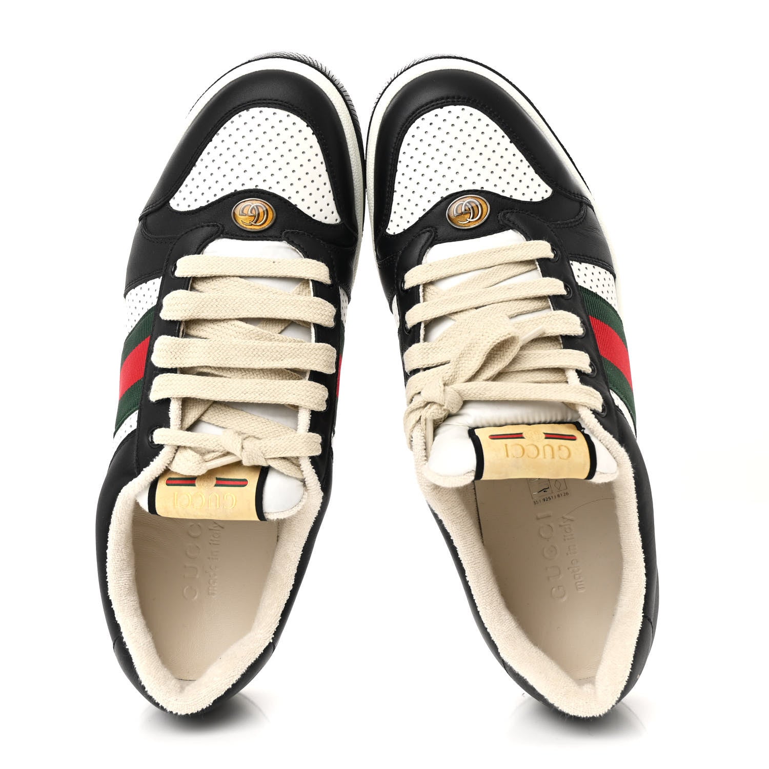 Gucci Calfskin Web Mens Screener Sneakers 9 Black White 2 of 12
