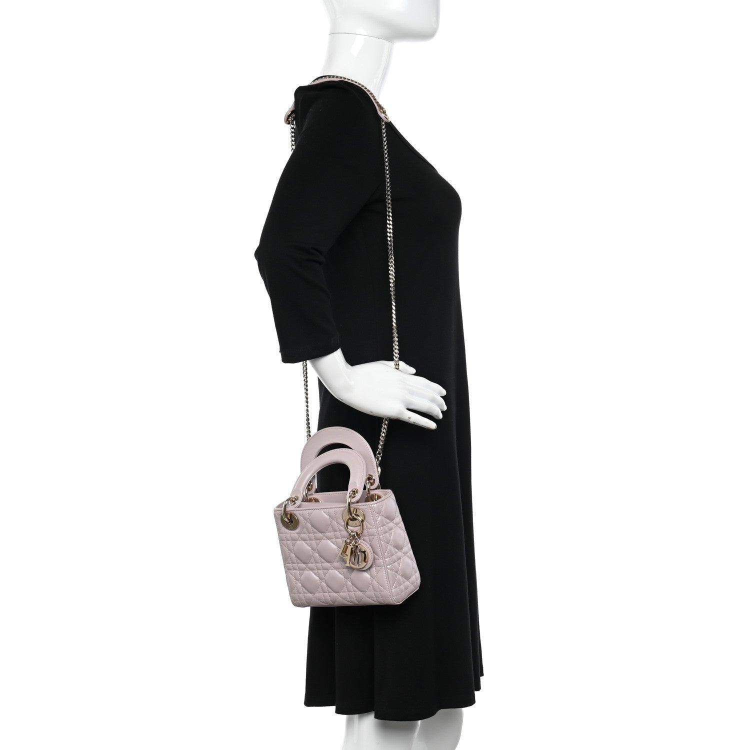 Christian Dior Metallic Lambskin Cannage Mini Lady Dior Lotus 2 of 9
