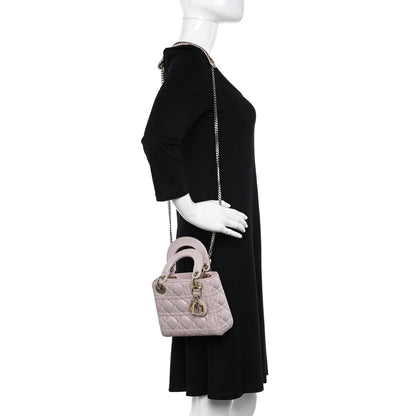 Christian Dior Metallic Lambskin Cannage Mini Lady Dior Lotus 2 of 9