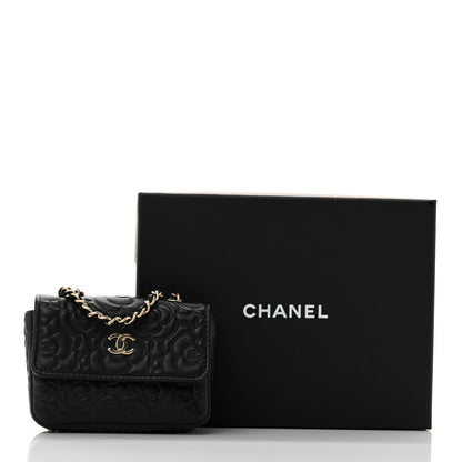 Chanel Lambskin Camellia Embossed Chain Belt Bag Black 12 of 12