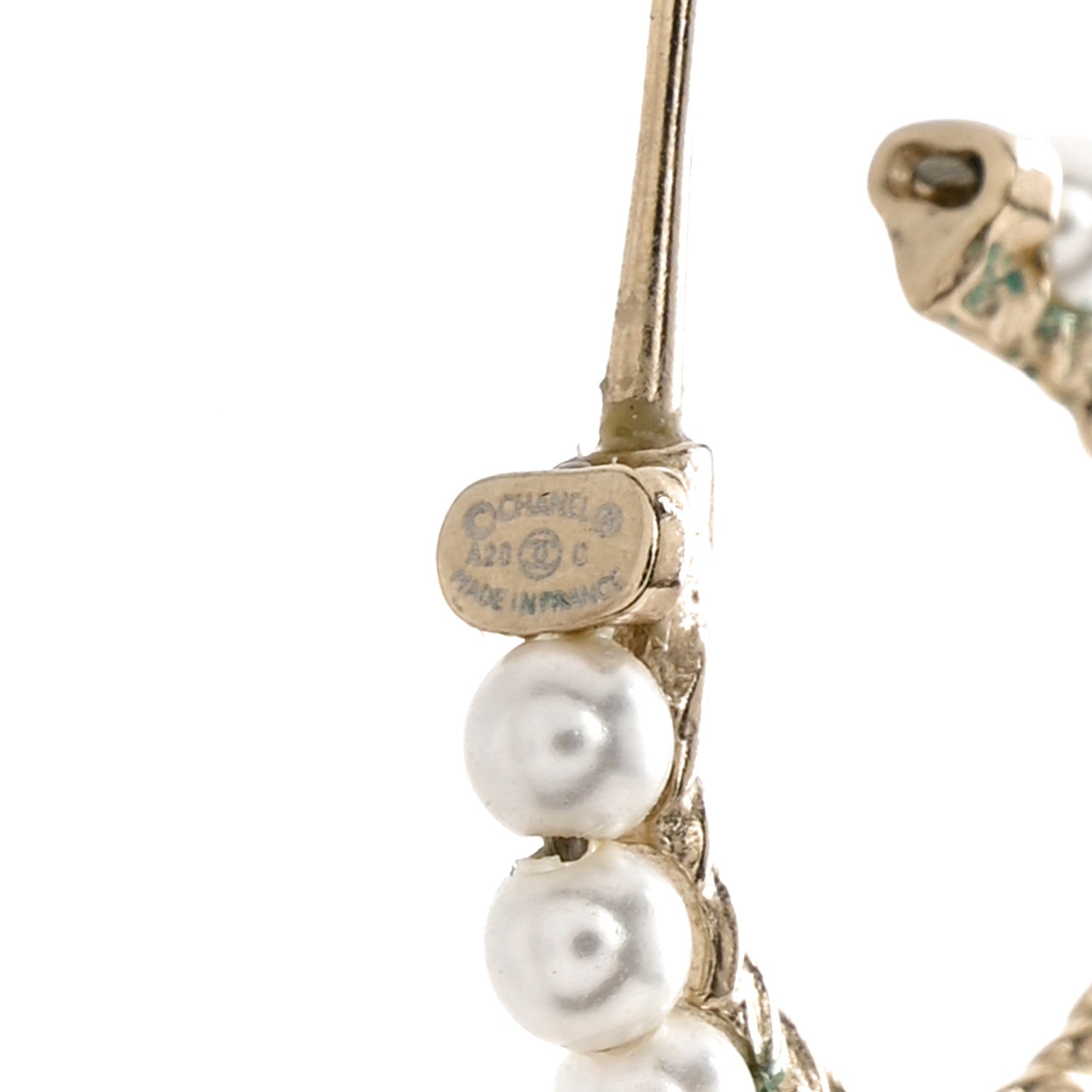 Chanel Pearl Charms CC Hoop Earrings Gold 4 of 5