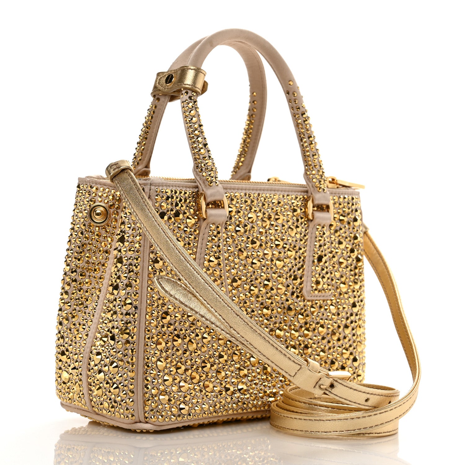 Prada Satin Crystal Mini Galleria Double Zip Tote Platino 3 of 10