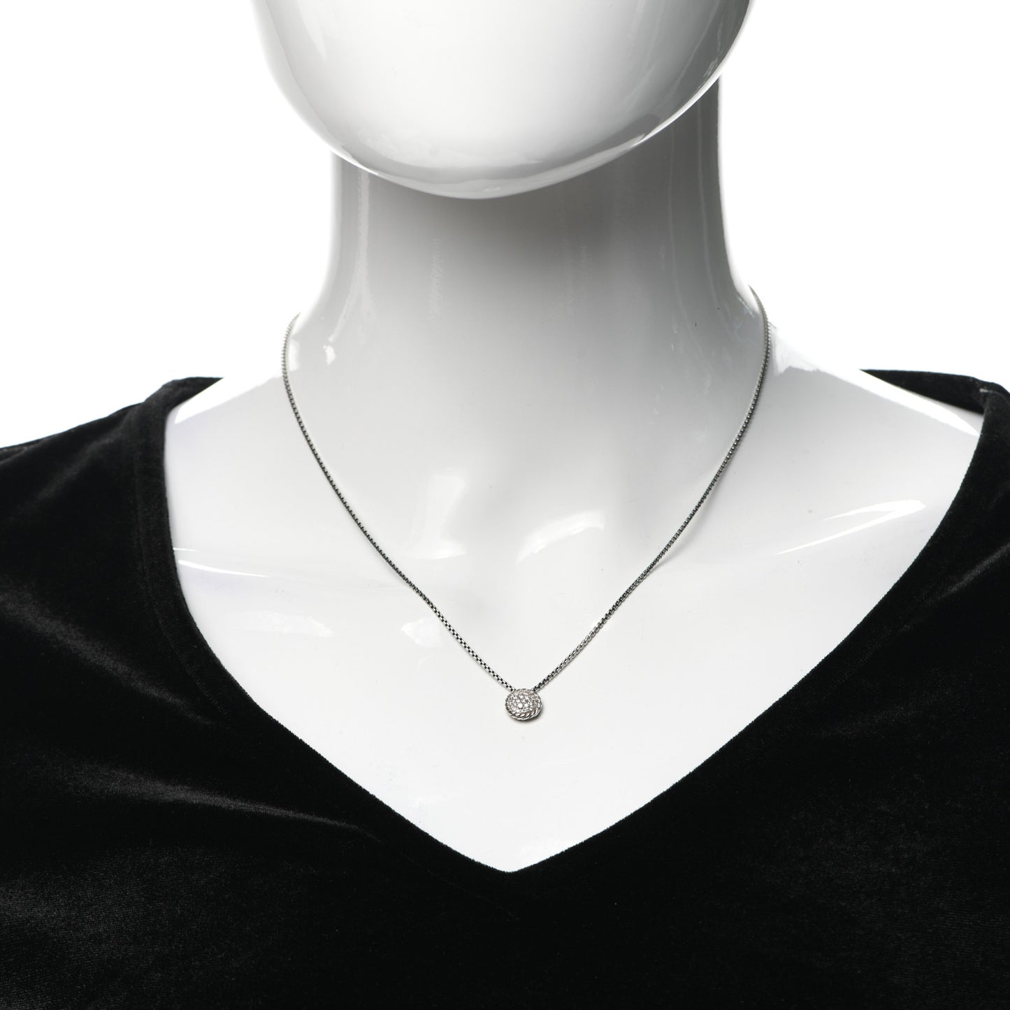Sterling Silver Diamond 9mm Petite Pave Pendant Necklace