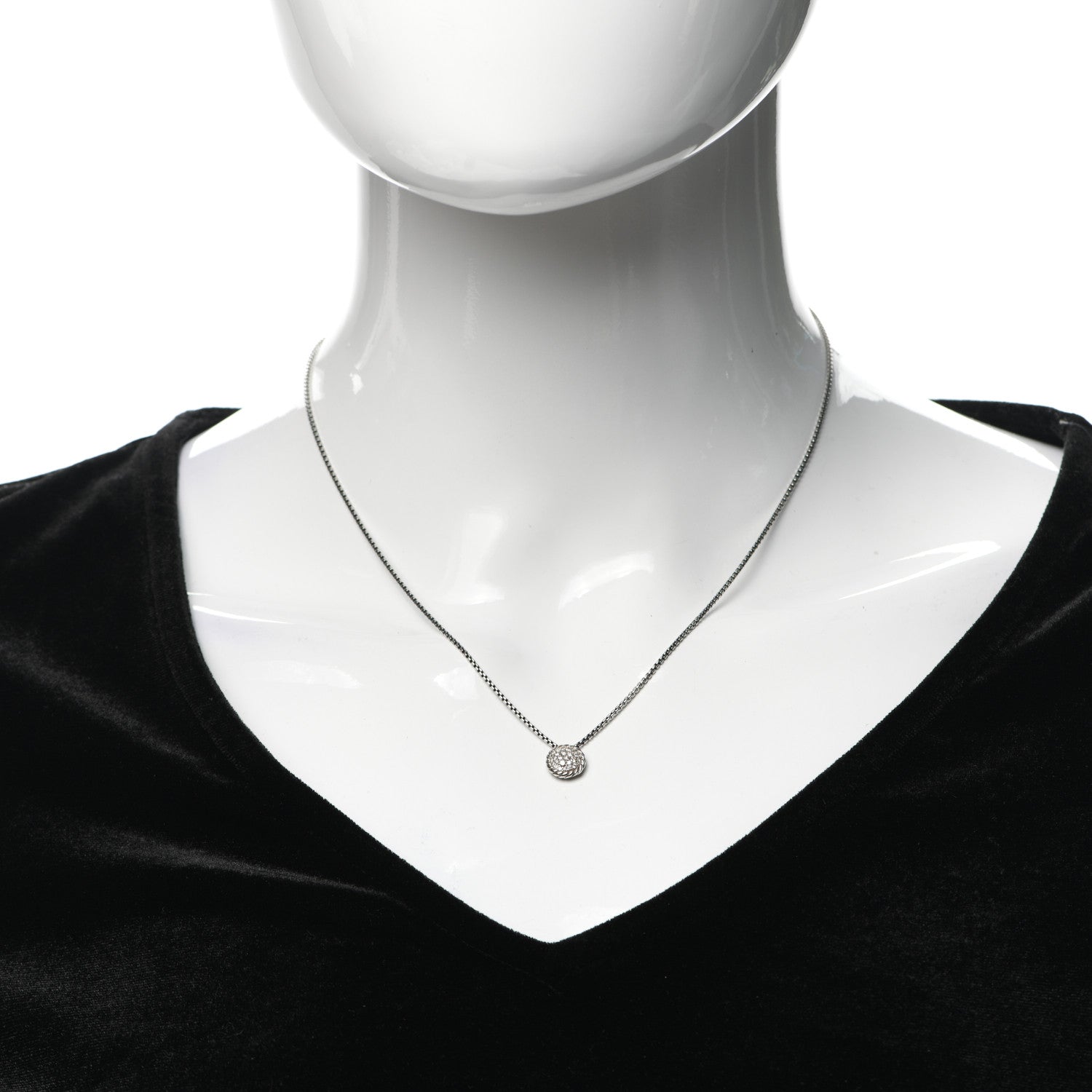 David Yurman Sterling Silver Diamond 9mm Petite Pave Pendant Necklace 2 of 5