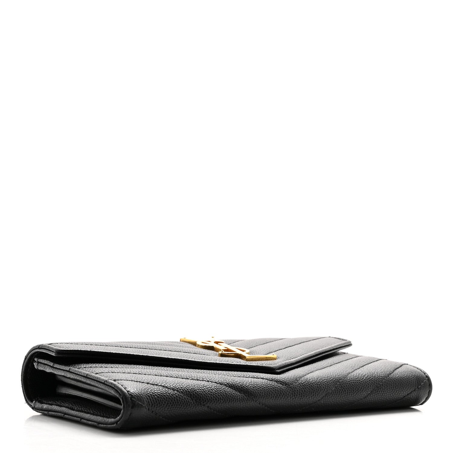 Saint Laurent Grain De Poudre Matelasse Chevron Monogram Flap Wallet Black 4 of 11