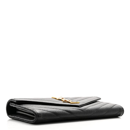 Saint Laurent Grain De Poudre Matelasse Chevron Monogram Flap Wallet Black 4 of 11