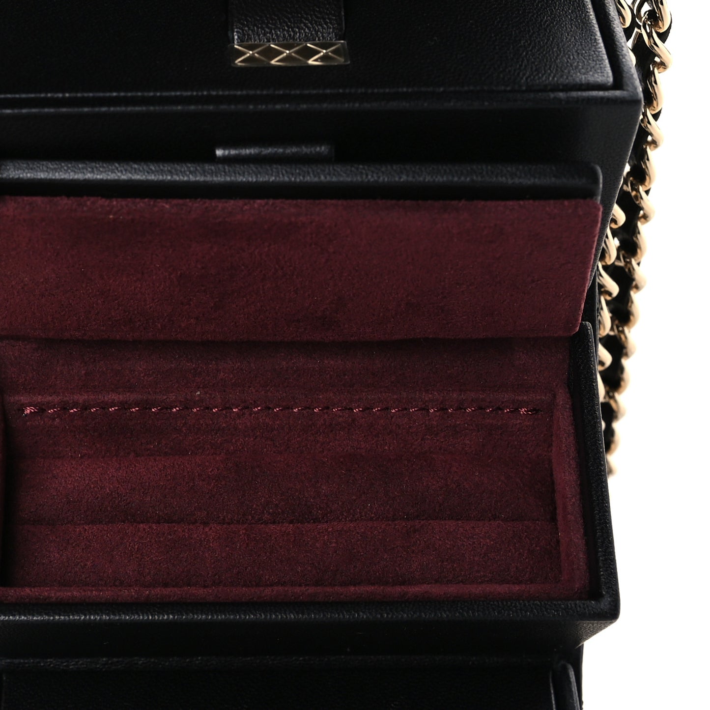 Lambskin Quilted Foldable Jewelry Box With Chain Black