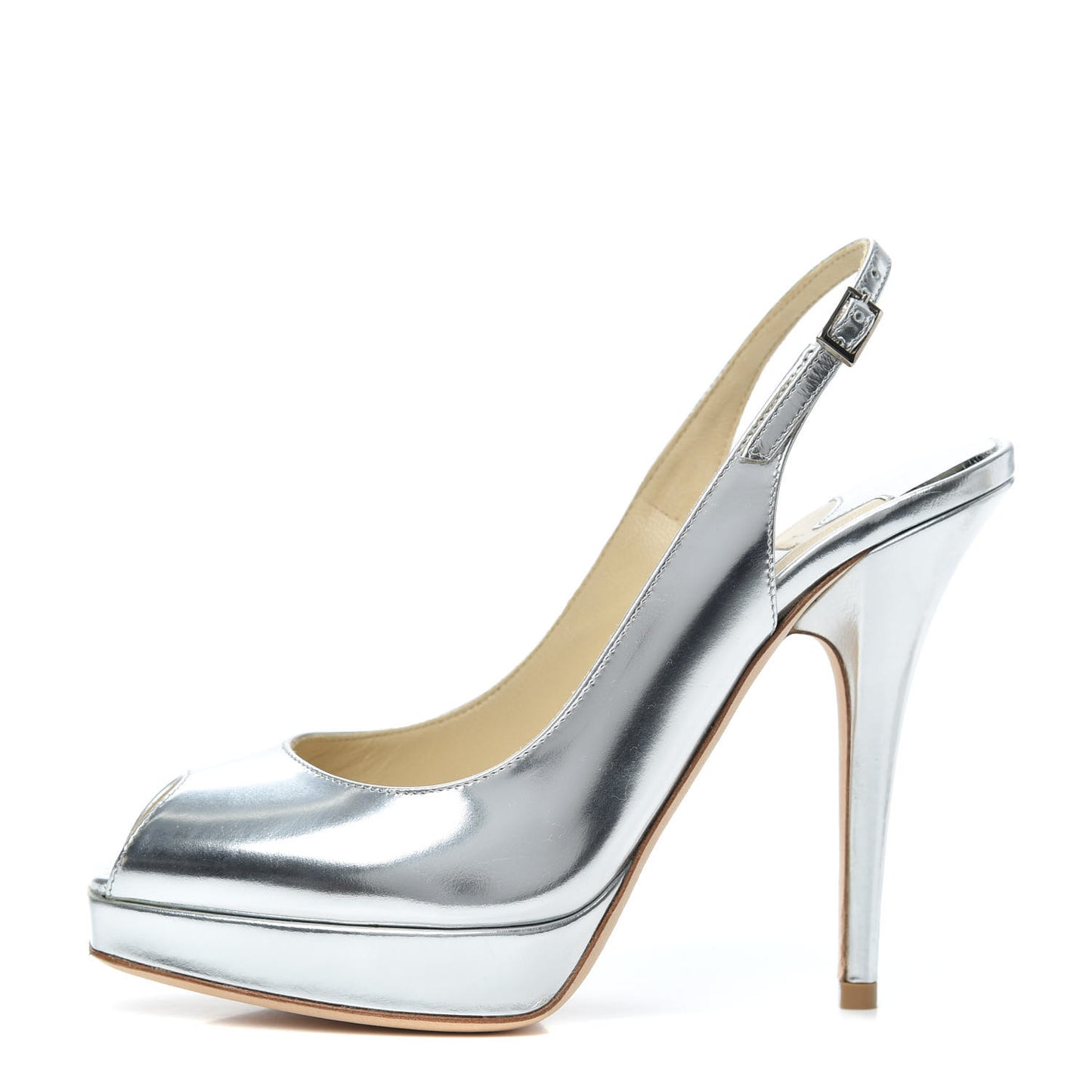 Mirror Calfskin Clue Peep Toe Platform Slingback Pumps 35 Silver