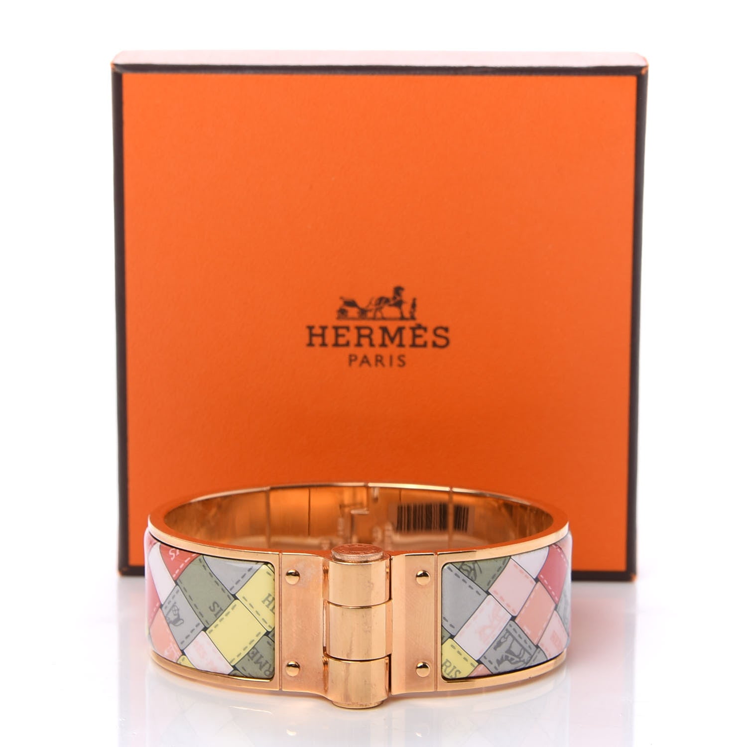 Hermes Enamel Printed Wide Bolduc Au Carre Hinged Bracelet M Romantique 5 of 5