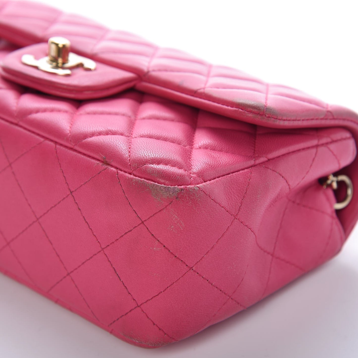 Lambskin Quilted Mini Rectangular Flap Dark Pink