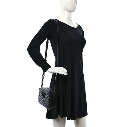 Gucci Calfskin Matelasse Monochrome Small GG Marmont Chain Shoulder Bag Black 2 of 8