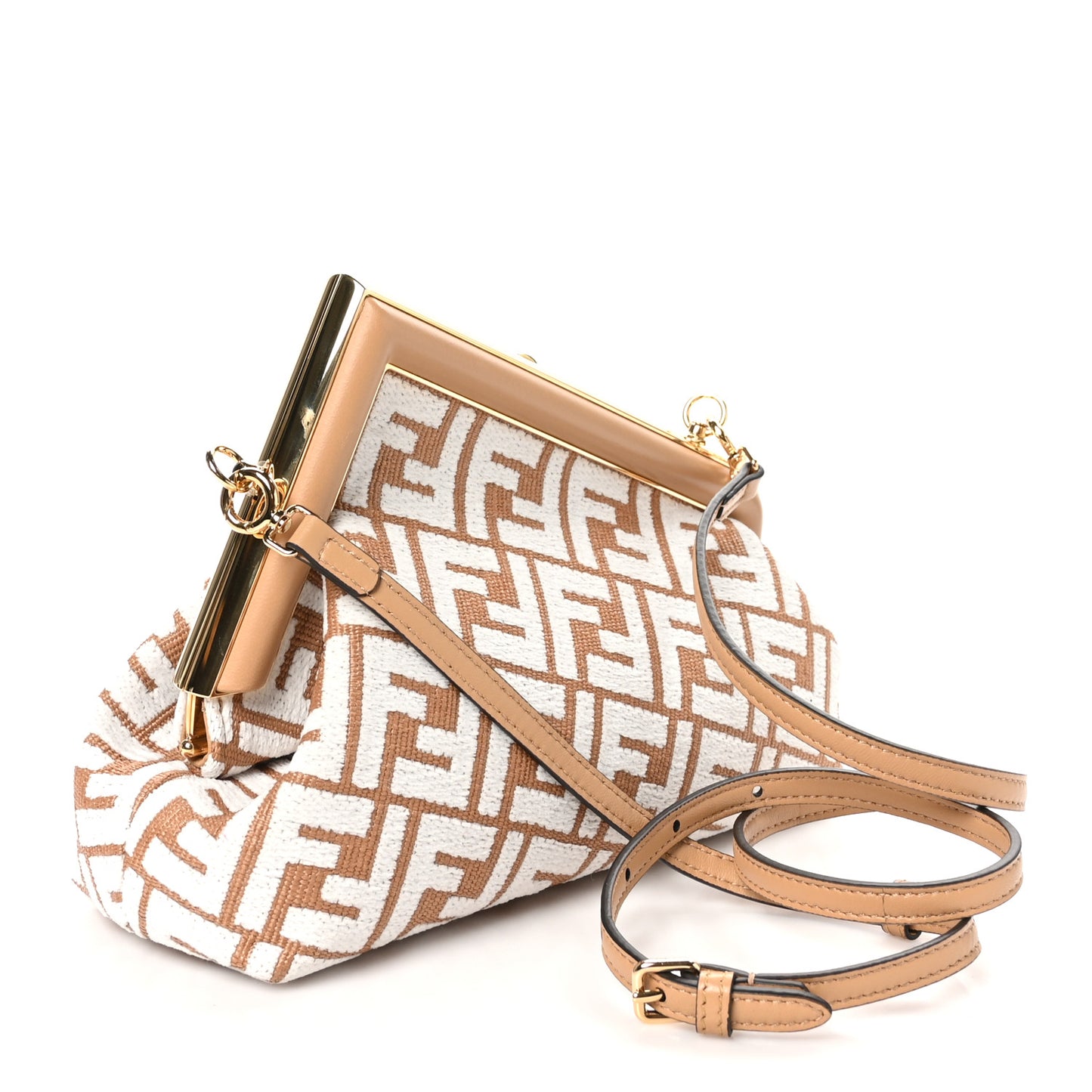 Raffia Chenille Shiny Nappa FF 1974 Small Fendi First Natural White Miele Scuro