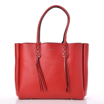 Lanvin Smooth Calfskin Small Fringe Shopper Tote Red 3 of 8