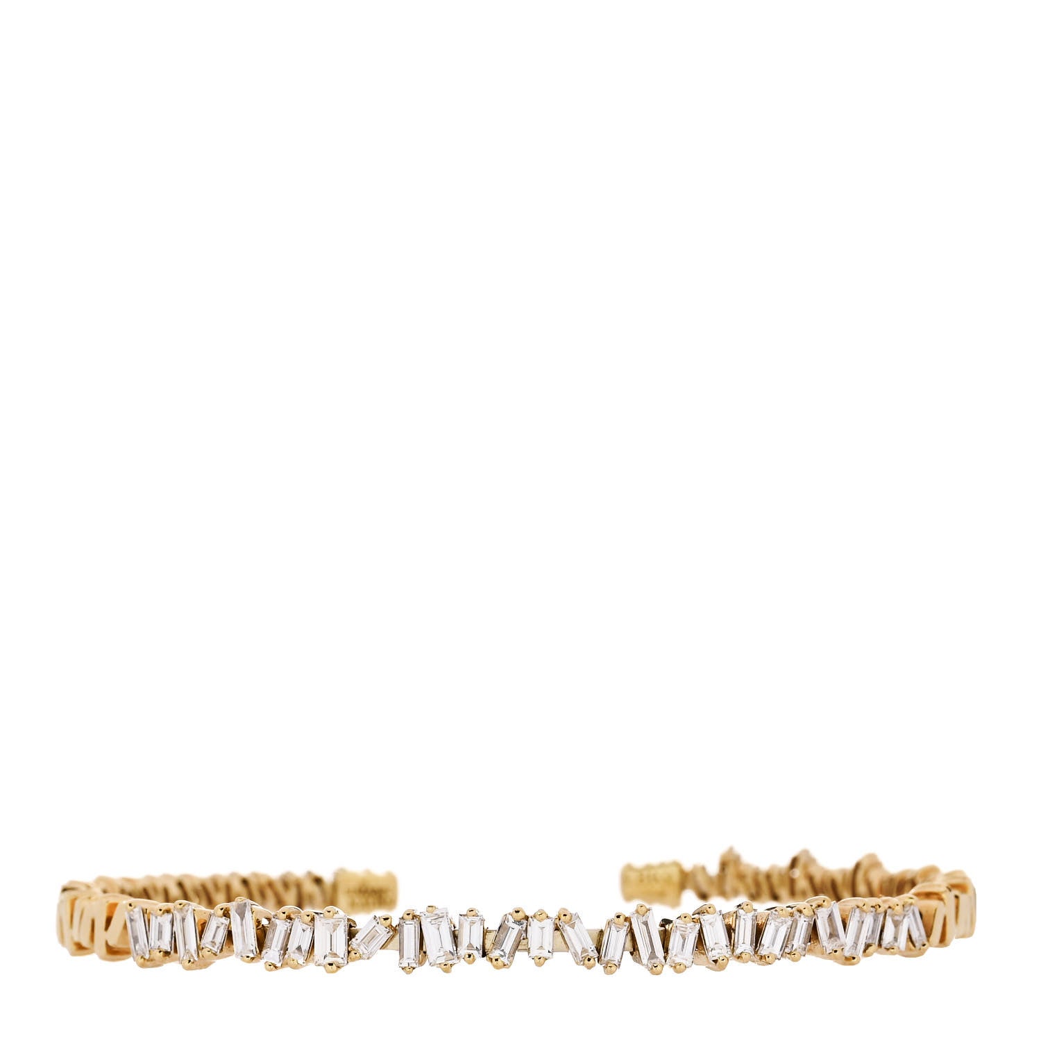 Suzanne Kalan 18K Yellow Gold Diamond Fireworks Classic Baguette Bangle Bracelet 1 of 3