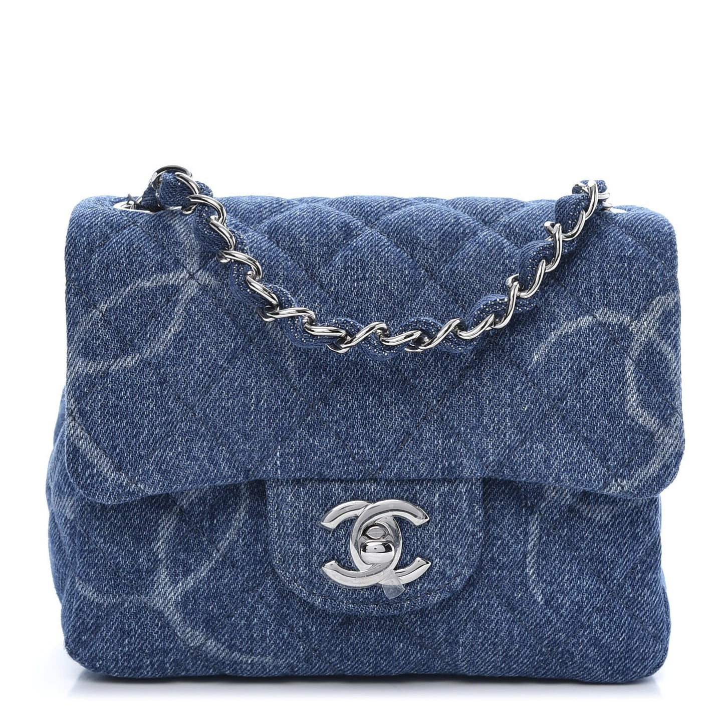 Denim CC Quilted Mini Square Flap Blue