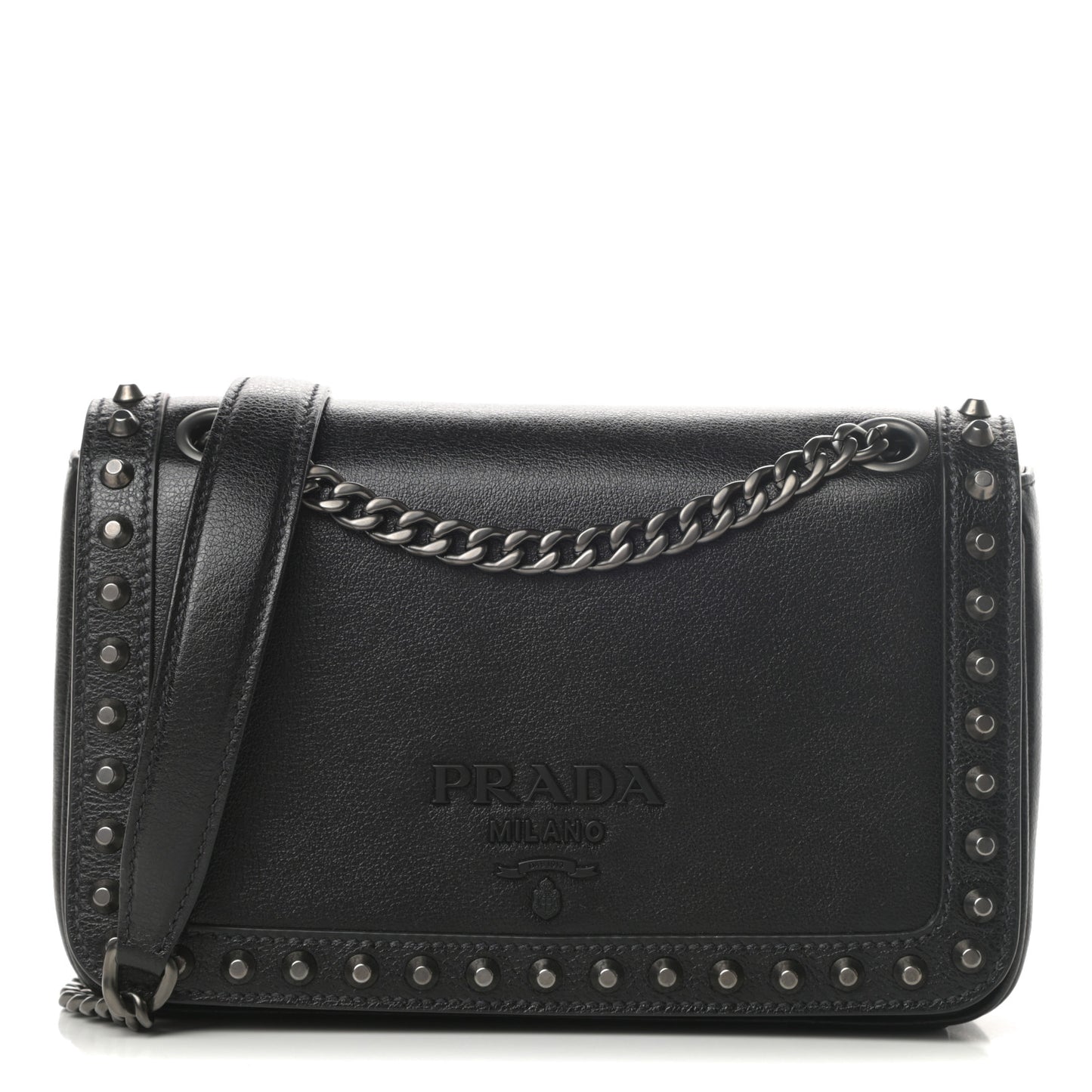 Glace Calfskin Studded Crossbody Black