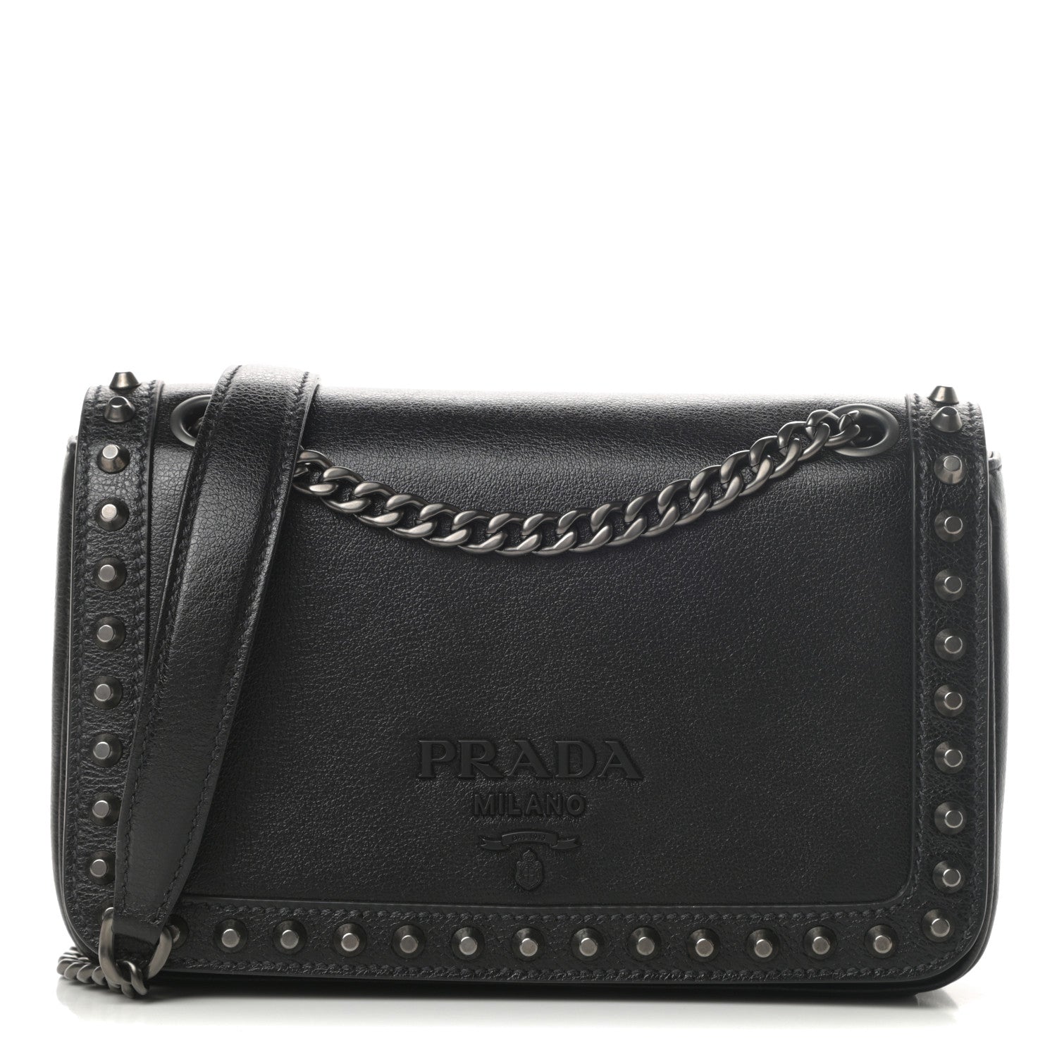Prada Glace Calfskin Studded Crossbody Black 1 of 12