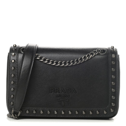 Prada Glace Calfskin Studded Crossbody Black 1 of 12