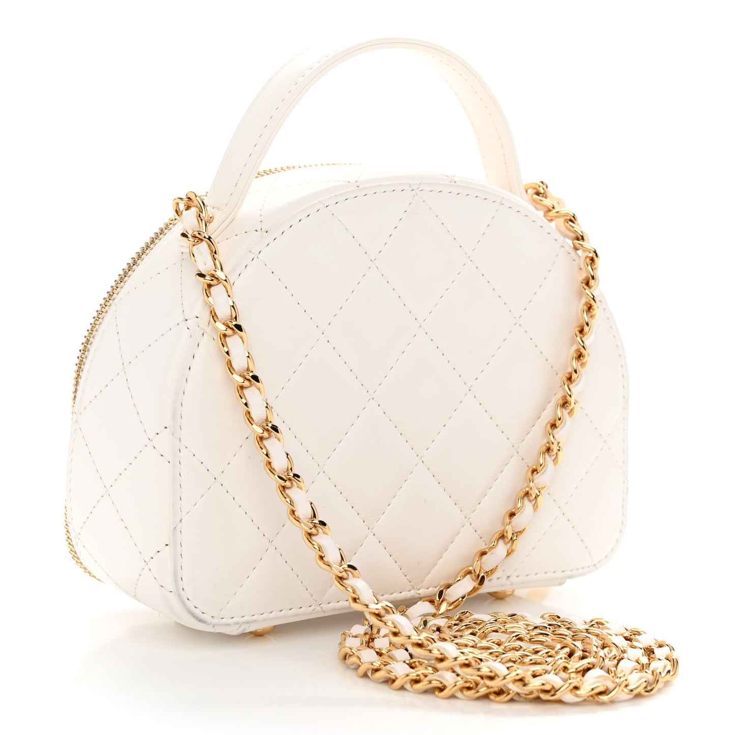 Lambskin Quilted Small Chic Riviera Top Handle Vanity Case White
