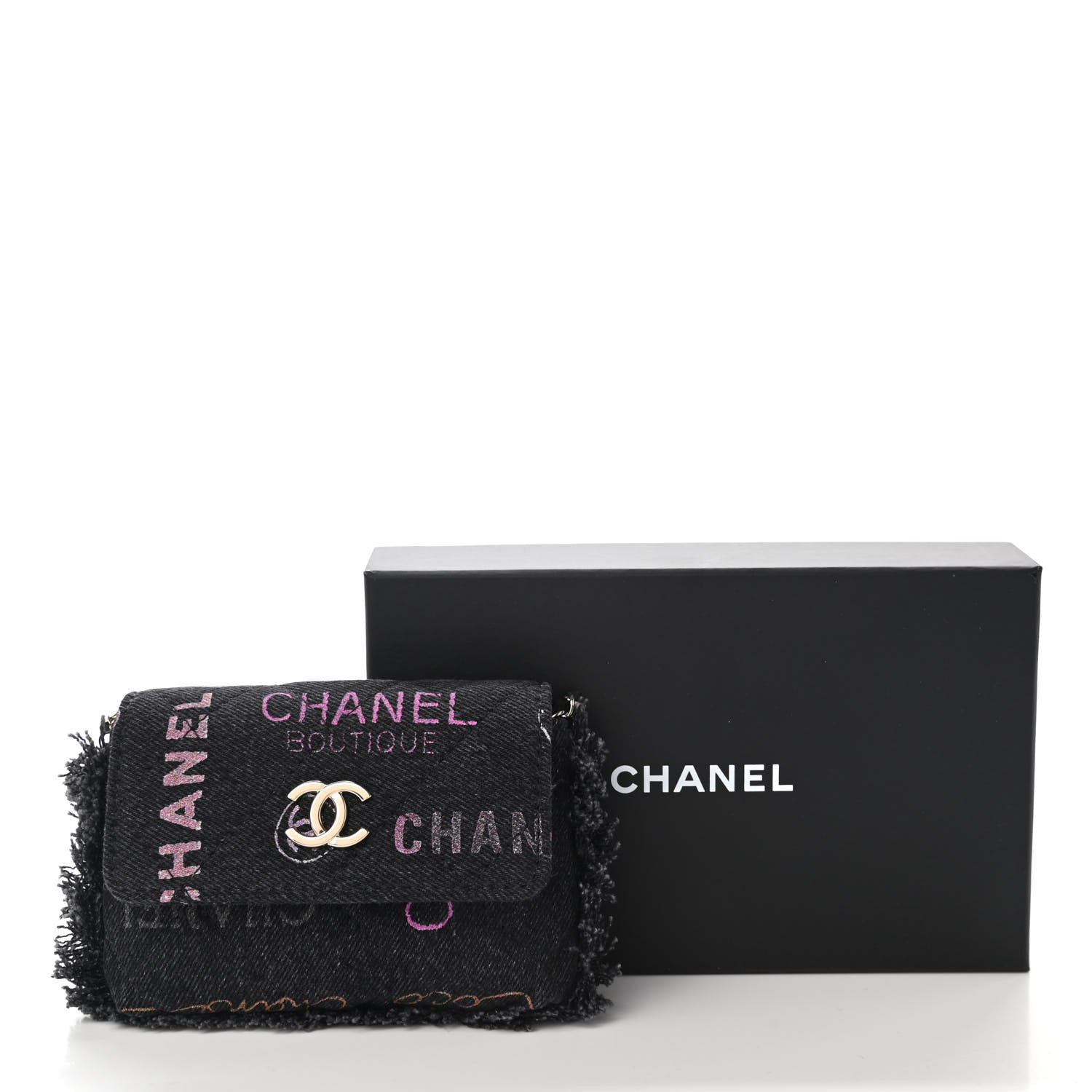 Chanel Denim Quilted Denim Mood Clutch With Chain Black Multicolor 10 of 10