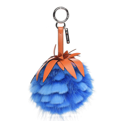Fendi Fox Rabbit Fur Nappa Pineapple Bag Charm Royal Blue Papaya 1 of 5