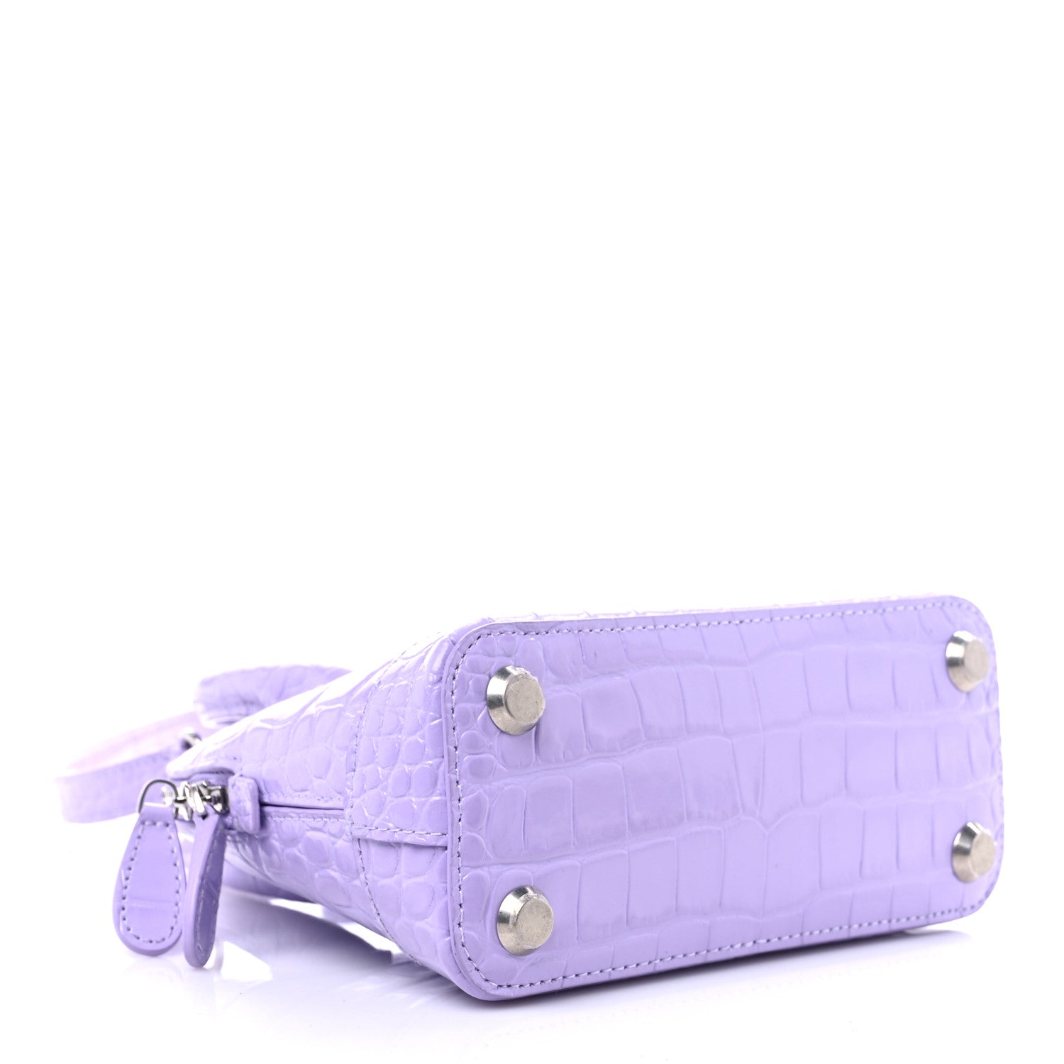 Balenciaga Shiny Calfskin Logo Crocodile Embossed XXS Ville Top Handle Bag Lilac White 3 of 9
