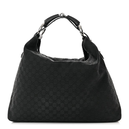 Gucci Monogram Large Horsebit Chain Hobo Black 1 of 12