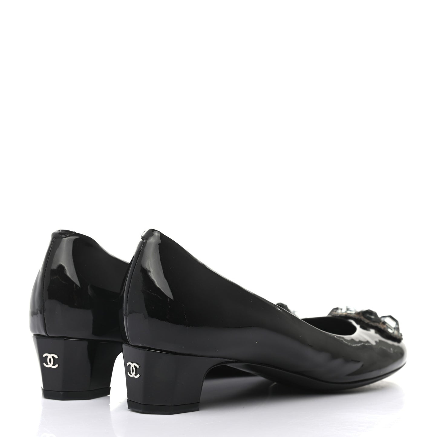 Patent Calfskin Crystal Pumps 39.5 Green Black