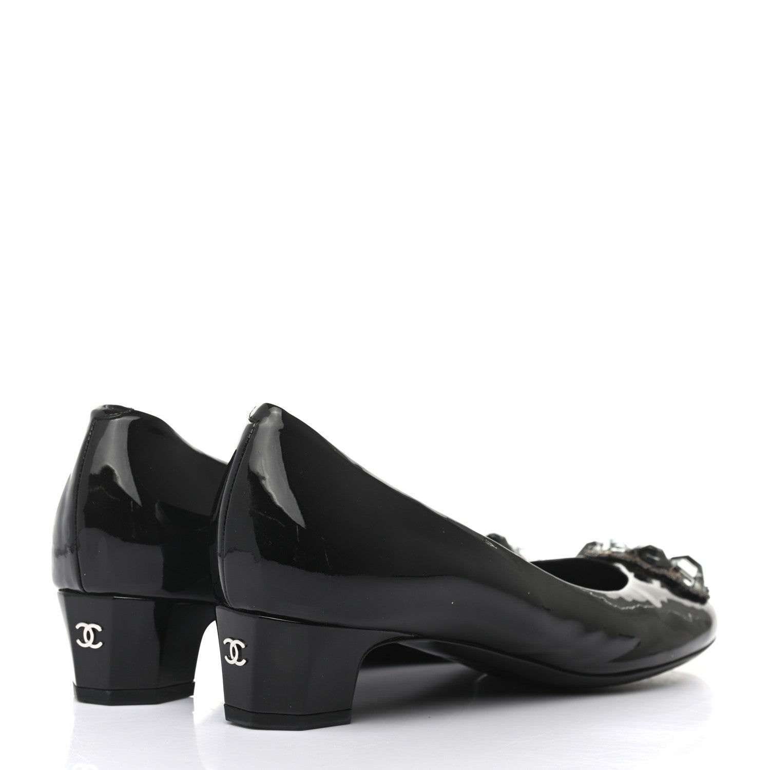 Chanel Patent Calfskin Crystal Pumps 39.5 Green Black 4 of 9