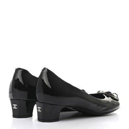 Chanel Patent Calfskin Crystal Pumps 39.5 Green Black 4 of 9