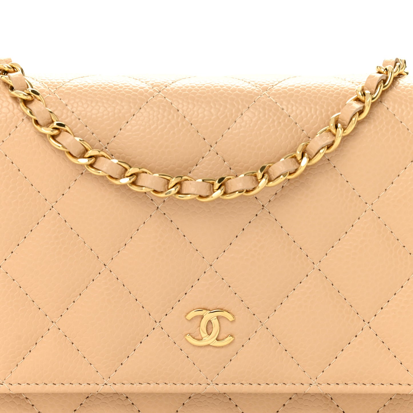 Caviar Quilted Wallet on Chain WOC Beige