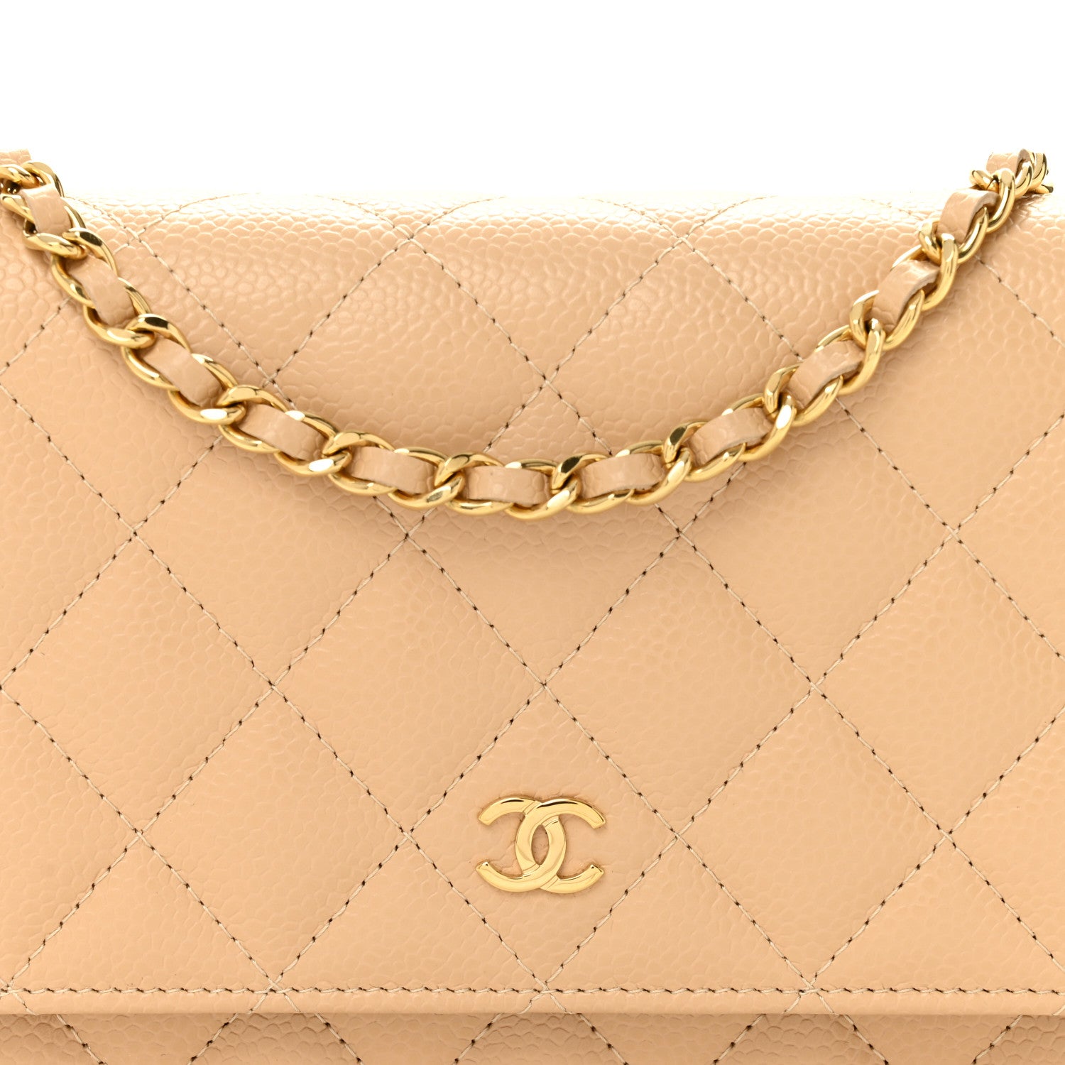 Chanel Caviar Quilted Wallet on Chain WOC Beige 9 of 12
