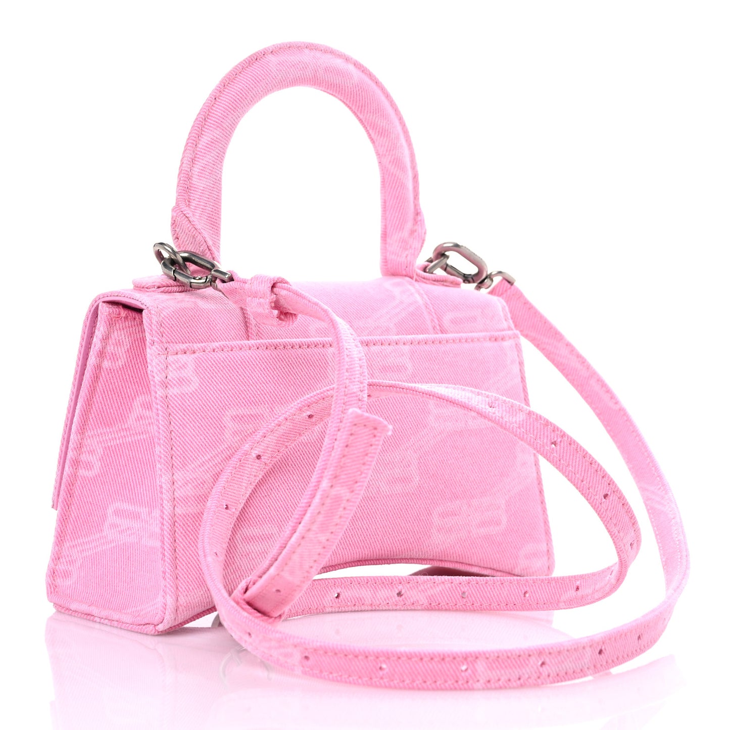 Washed Denim BB Monogram Hourglass Top Handle Bag XS Pink
