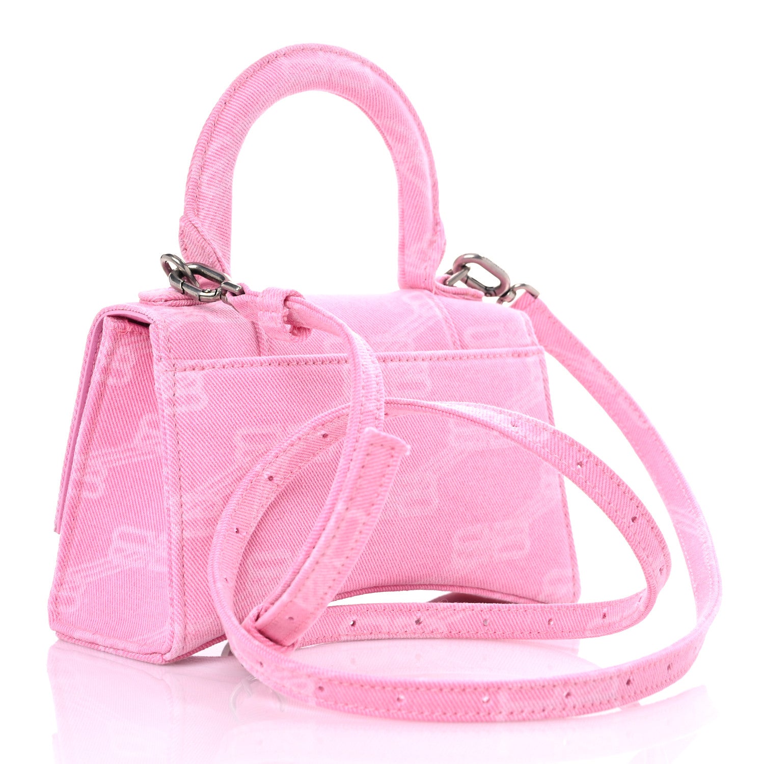 Balenciaga Washed Denim BB Monogram Hourglass Top Handle Bag XS Pink 3 of 10