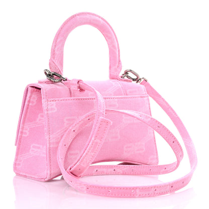 Balenciaga Washed Denim BB Monogram Hourglass Top Handle Bag XS Pink 3 of 10