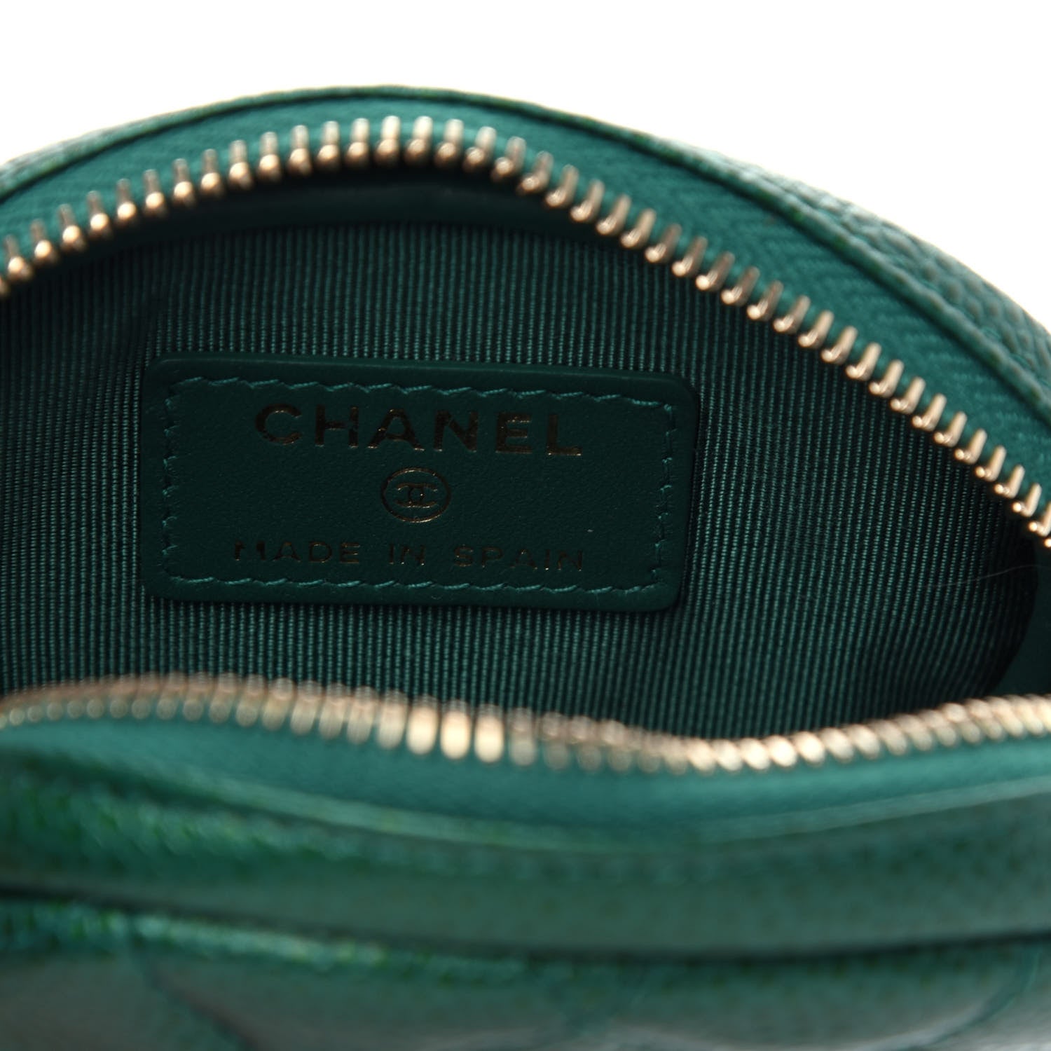 Chanel Metallic Caviar Quilted Zip Around Classic Coin Purse Green 6 of 7