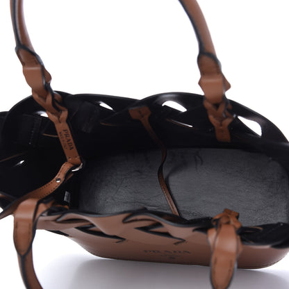 Prada Vitello Intreccio Small Tress Tote Bag Cognac Black 5 of 10