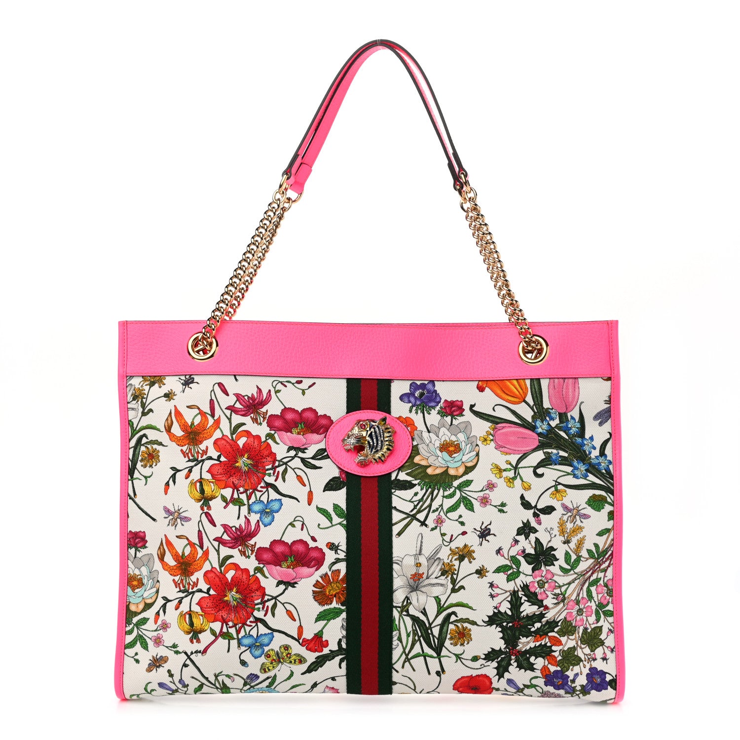 Gucci Canvas Flora Large Rajah Chain Tote White Multicolor Fuxia Fluo 3 of 11