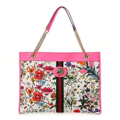 Gucci Canvas Flora Large Rajah Chain Tote White Multicolor Fuxia Fluo 3 of 11