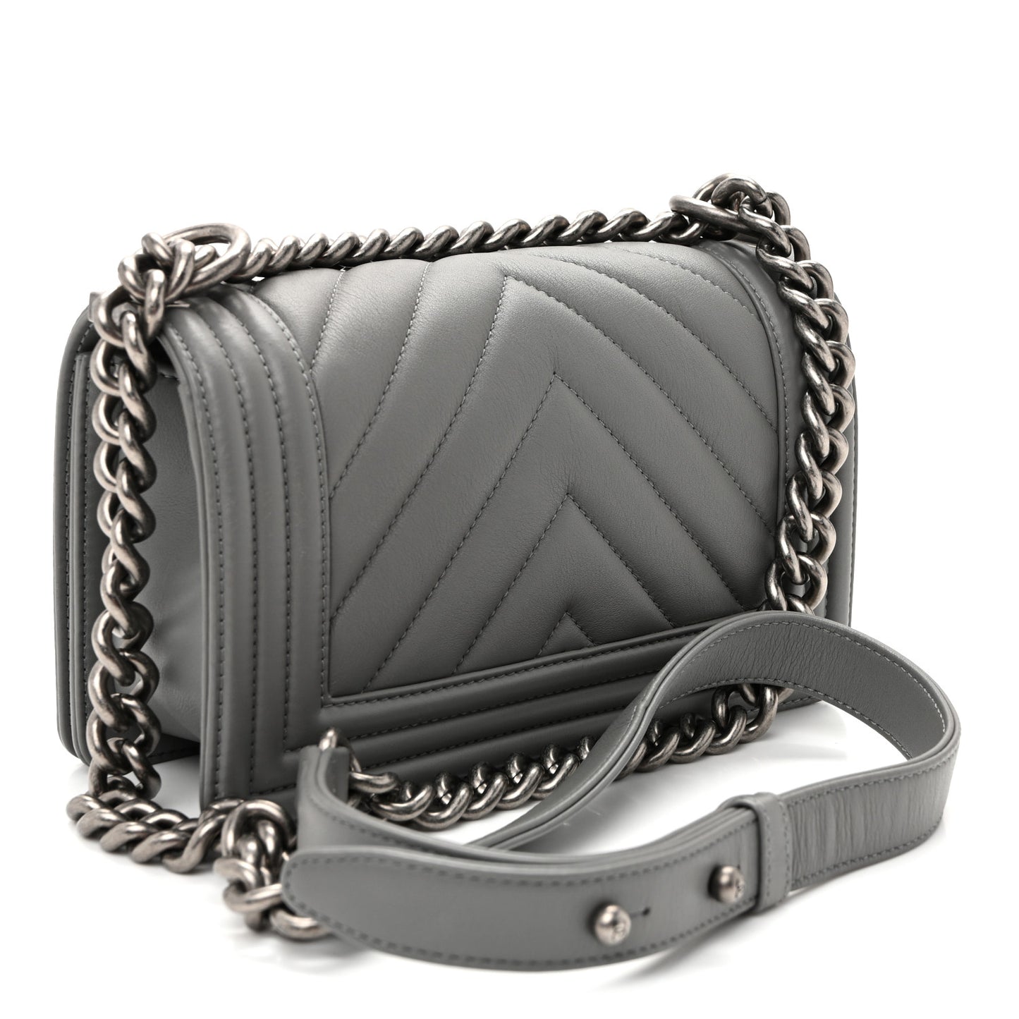 Calfskin Chevron Quilted Small Boy Flap Grey