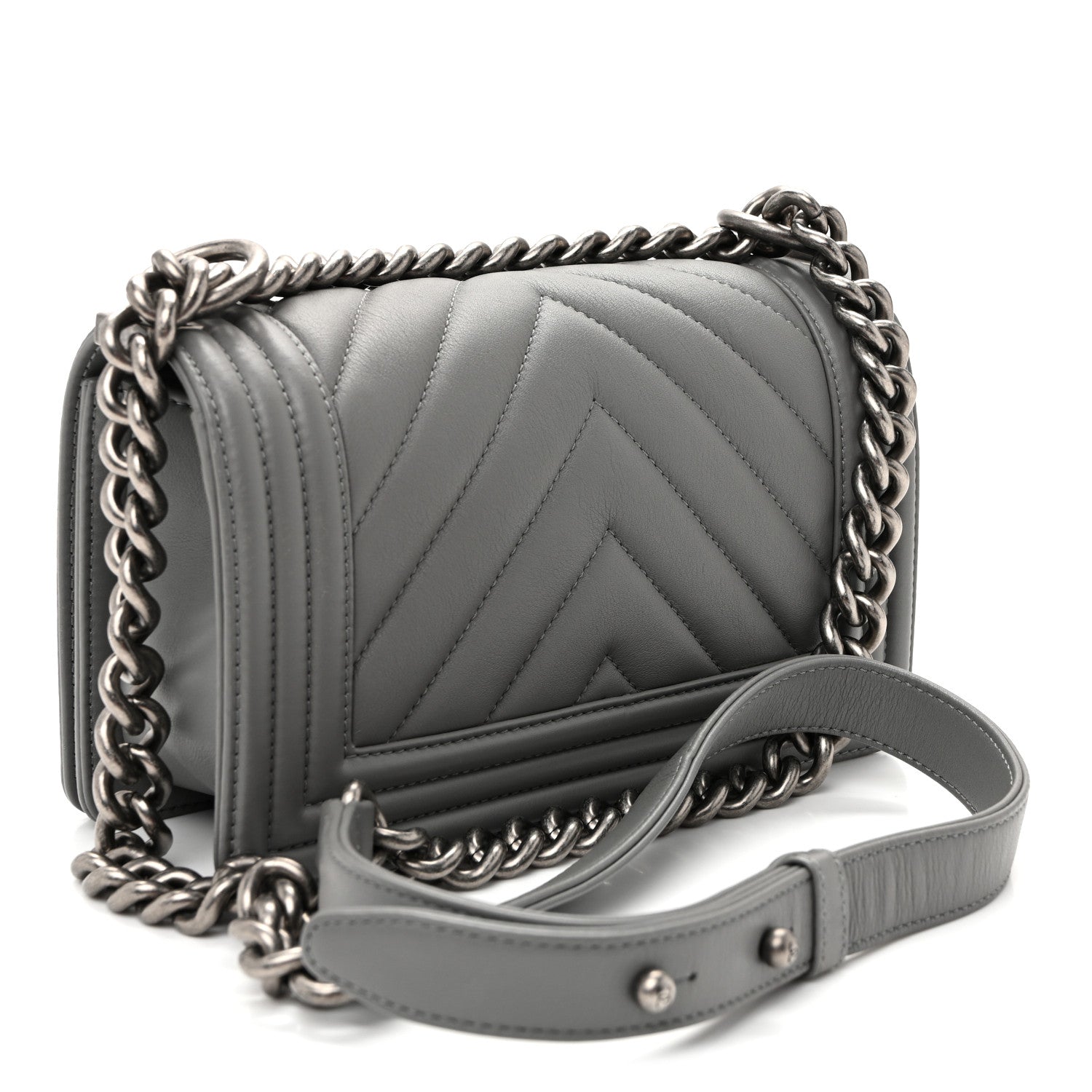 Chanel Calfskin Chevron Quilted Small Boy Flap Grey 3 of 10