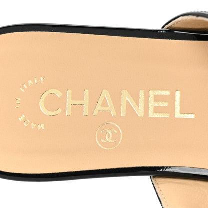 Chanel Lambskin Patent Pearl Chain Charm CC Mules 39.5 Beige Black 7 of 8