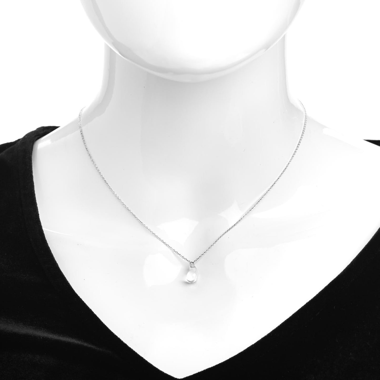 Sterling Silver Rock Crystal 12mm Elsa Peretti Teardrop Pendant Necklace