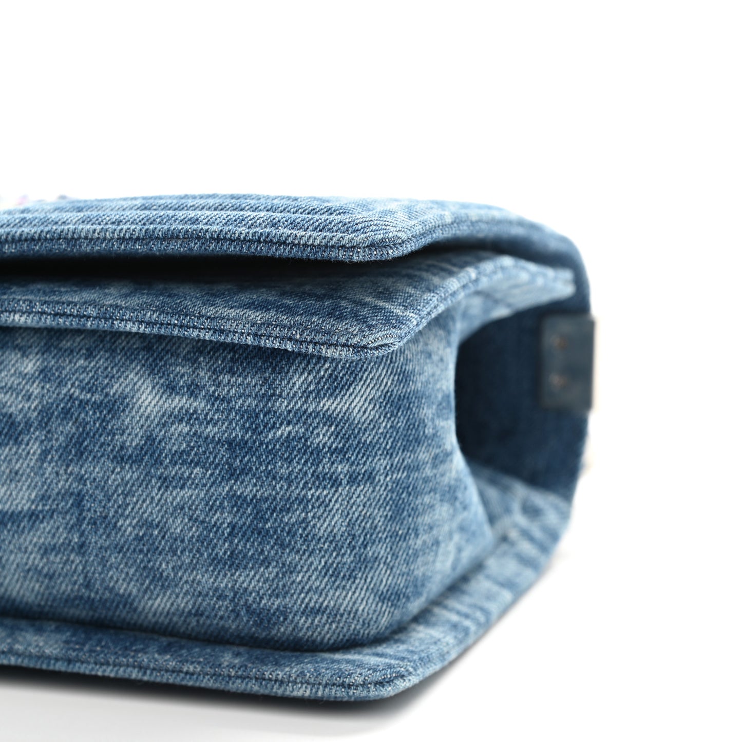 Cotton Tweed Denim Medium Boy Flap Light Green Light Blue
