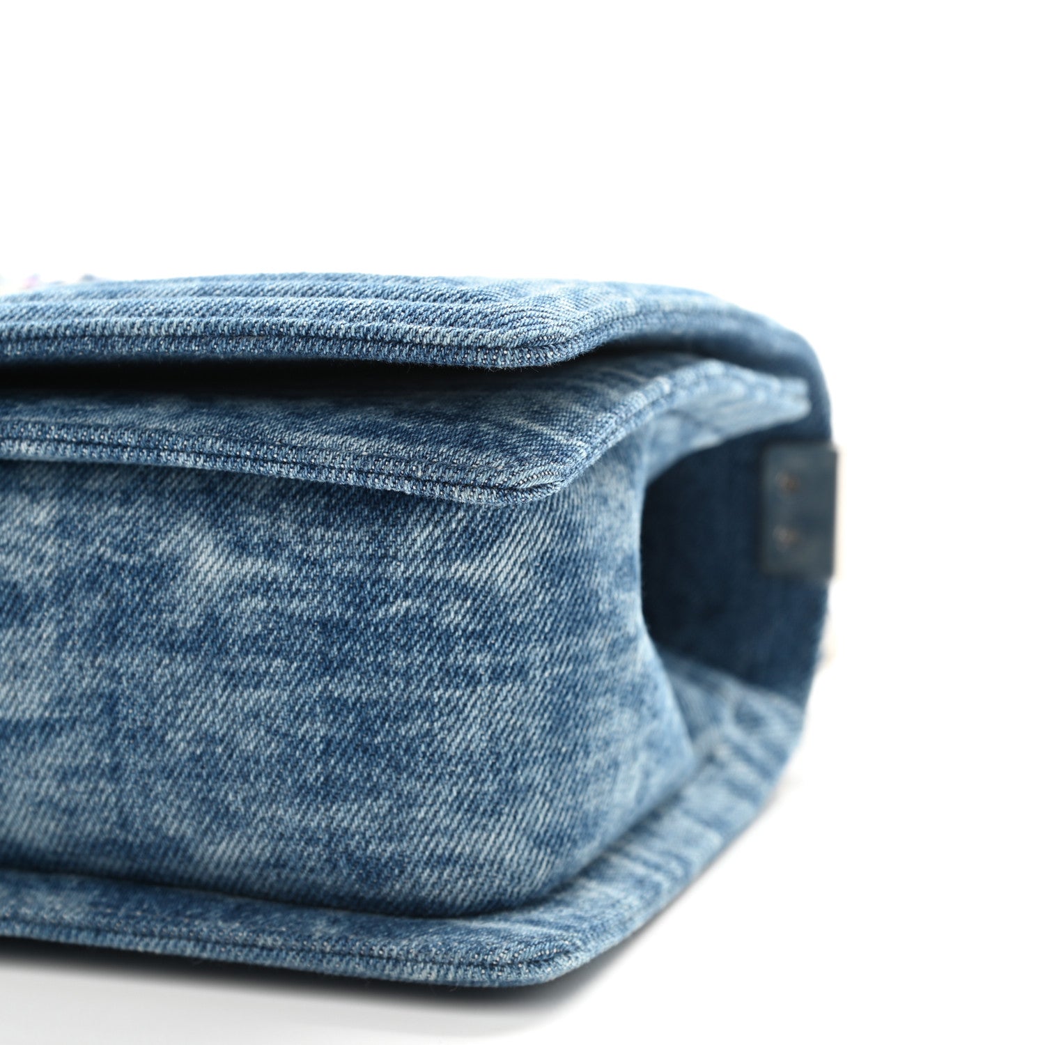 Chanel Cotton Tweed Denim Medium Boy Flap Light Green Light Blue 18 of 19