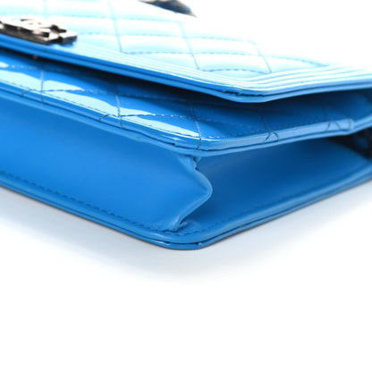 Chanel Patent Calfskin Quilted Boy Wallet On Chain WOC Blue 9 of 9
