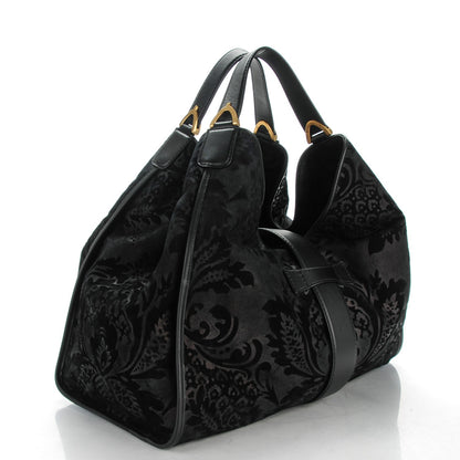 Gucci Nubuck Brocade Large Soft Stirrup Shoulder Bag Black 3 of 7
